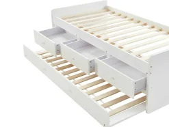 Uitschuifbed Titouan Met 3 Lades - Mdf En Dennenhout - Wit + Matras