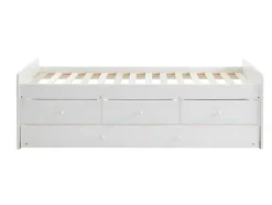 Uitschuifbed Titouan Met 3 Lades - Mdf En Dennenhout - Wit + Matras