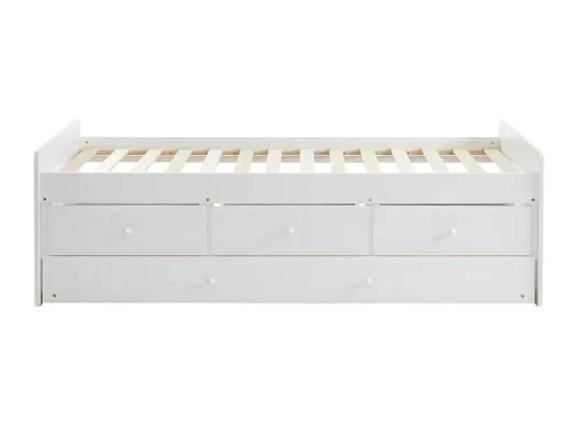 Uitschuifbed Titouan Met 3 Lades - Mdf En Dennenhout - Wit + Matras