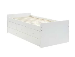 Uitschuifbed Titouan Met 3 Lades - Mdf En Dennenhout - Wit + Matras