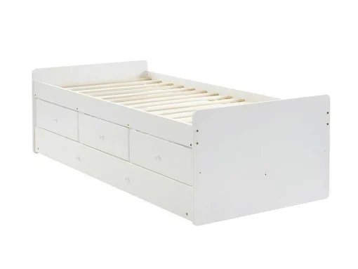 Uitschuifbed Titouan Met 3 Lades - Mdf En Dennenhout - Wit + Matras