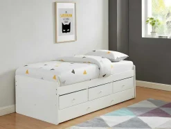 Uitschuifbed Titouan Met 3 Lades - Mdf En Dennenhout - Wit + Matras