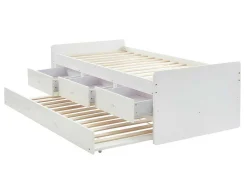 Uitschuifbed Titouan Met 3 Lades - Mdf En Dennenhout - Wit + Matras