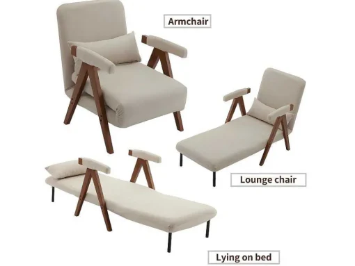 Verstelbare Converteerbare Gewatteerde Fauteuil Van Katoenen Stof - Beige