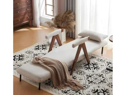 Verstelbare Converteerbare Gewatteerde Fauteuil Van Katoenen Stof - Beige