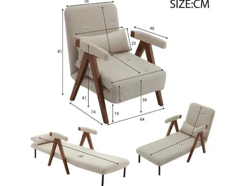 Verstelbare Converteerbare Gewatteerde Fauteuil Van Katoenen Stof - Beige