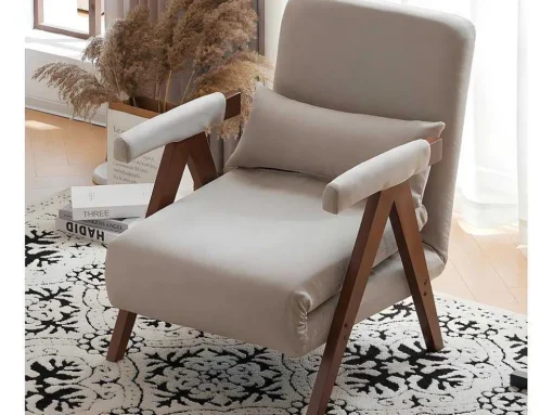 Verstelbare Converteerbare Gewatteerde Fauteuil Van Katoenen Stof - Beige