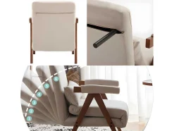 Verstelbare Converteerbare Gewatteerde Fauteuil Van Katoenen Stof - Beige