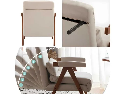 Verstelbare Converteerbare Gewatteerde Fauteuil Van Katoenen Stof - Beige