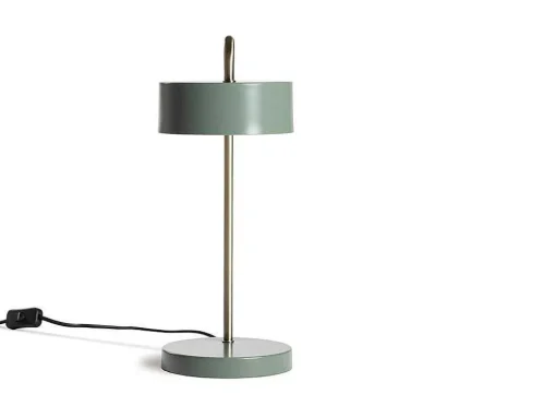 Vintage Staande Lamp Otilie - Metaal - 24 X 16 X 40 Cm - Olijfgroen En Goudkleurig