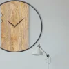 Wandklok In Twee Materialen - D61 Cm - Hout En Metaal - Licht Hout En Zwart - Galou