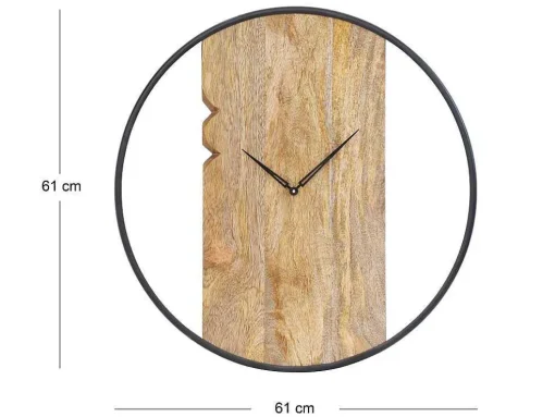 Wandklok In Twee Materialen - D61 Cm - Hout En Metaal - Licht Hout En Zwart - Galou