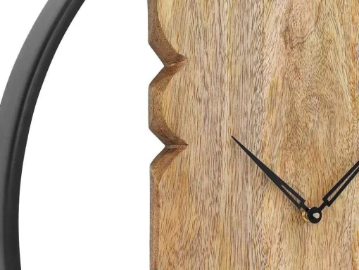 Wandklok In Twee Materialen - D61 Cm - Hout En Metaal - Licht Hout En Zwart - Galou