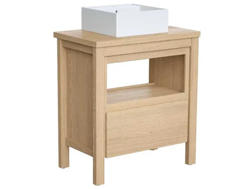 Wastafelmeubel Met Opzetwastafel - Eikenfineer - 80 Cm - Cosmoti