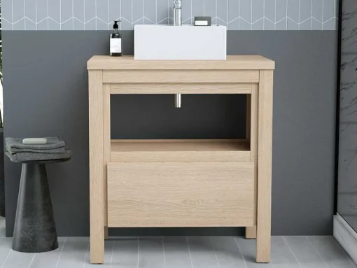 Wastafelmeubel Met Opzetwastafel - Eikenfineer - 80 Cm - Cosmoti