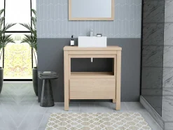 Wastafelmeubel Met Opzetwastafel - Eikenfineer - 80 Cm - Cosmoti