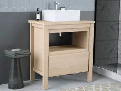 Wastafelmeubel Met Opzetwastafel - Eikenfineer - 80 Cm - Cosmoti