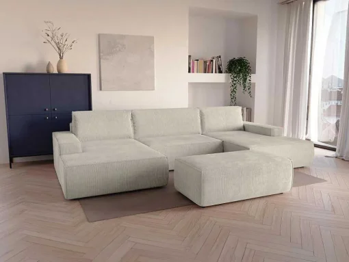 Xxl Hoekslaapbank Van Beige Ribfluweel Amelia