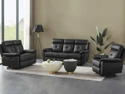 3-Zits-Relaxbank Van Zwart Leer Vineta