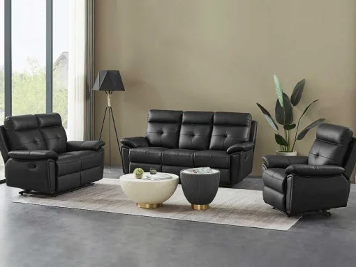 3-Zits-Relaxbank Van Zwart Leer Vineta
