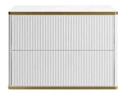 Zwevend, Geribbeld Wastafelmeubel Met Goudkleurige Randen - Wit - L80 Cm - Keliza