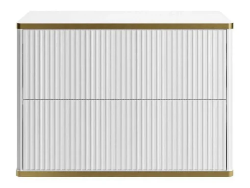 Zwevend, Geribbeld Wastafelmeubel Met Goudkleurige Randen - Wit - L80 Cm - Keliza