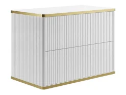Zwevend, Geribbeld Wastafelmeubel Met Goudkleurige Randen - Wit - L80 Cm - Keliza