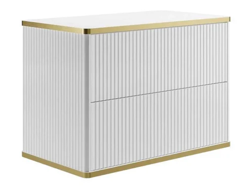 Zwevend, Geribbeld Wastafelmeubel Met Goudkleurige Randen - Wit - L80 Cm - Keliza