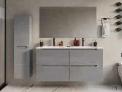Zwevend Wastafelmeubel Met Dubbel Inbouwbekken En Kast - Grijs - 120 Cm - Selita